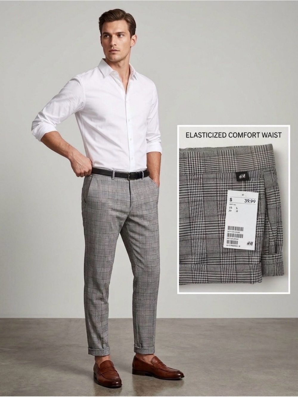 H&M Men’s Gray Glen Plaid Dress Pants